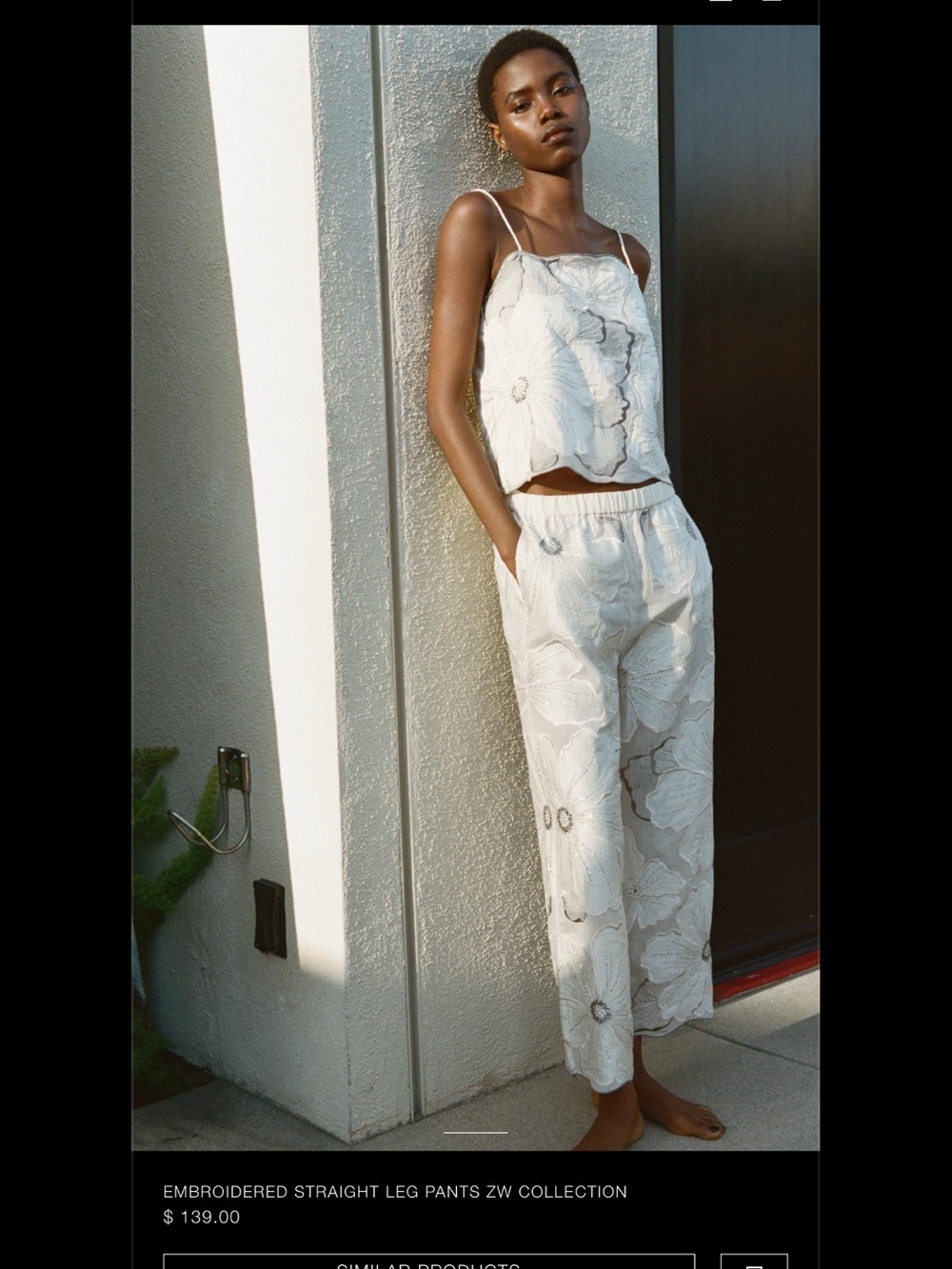SET Zara White Embroidered Straight-Leg Pants